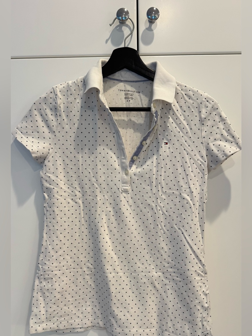 Tommy Hilfiger White Polo with Navy Dot Print